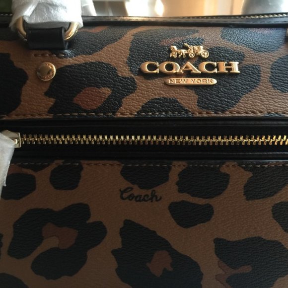 *SOLD* NWT Coach Leopard Print Rowan Satchel - Picture 2 of 11